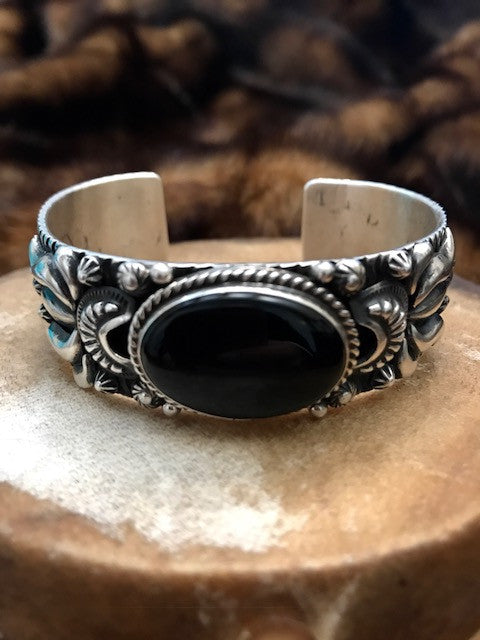 Onyx in Stamped Sterling Silver Cuff