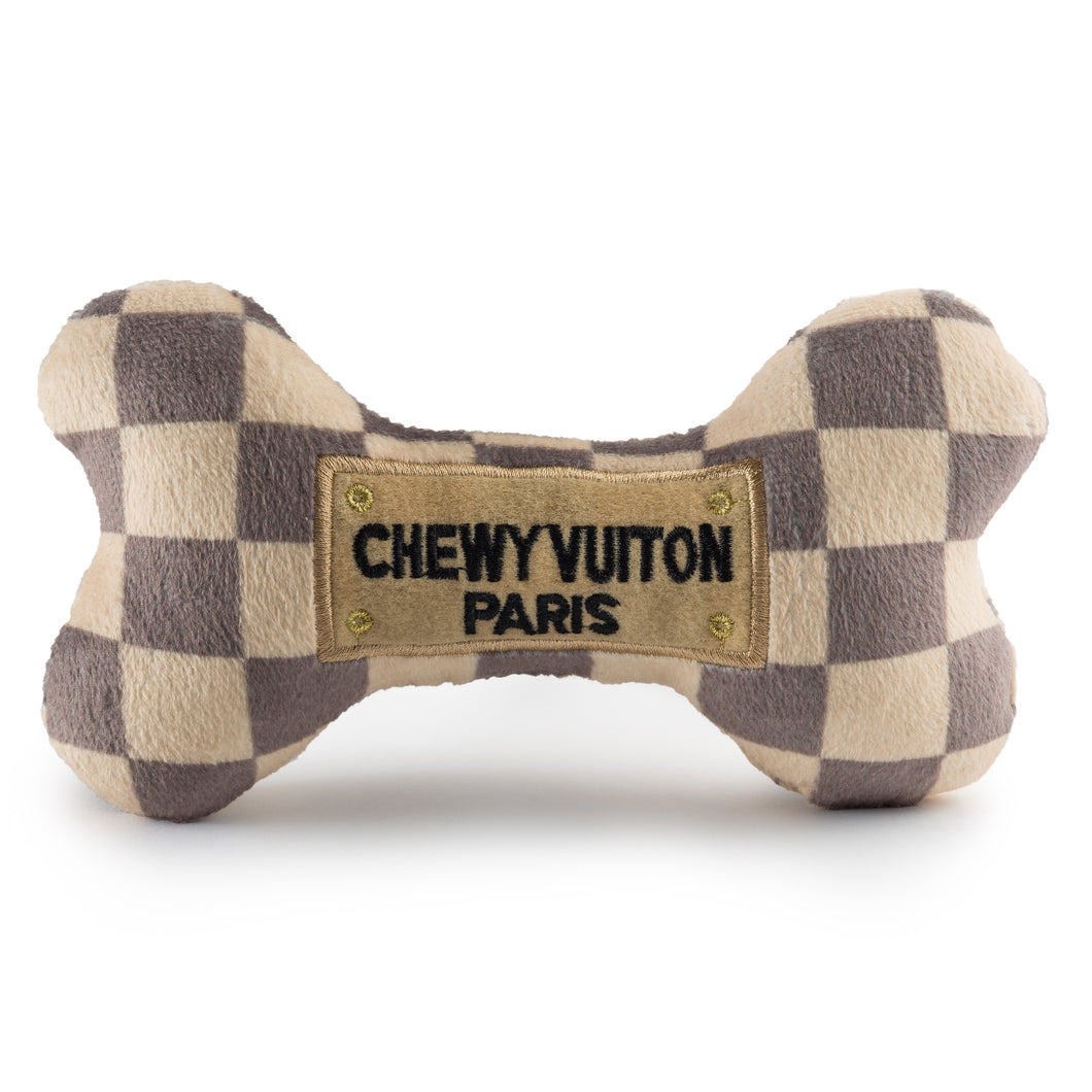 Checkered Chewy Vuiton Bone Toy