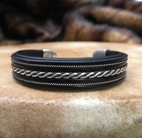 Men's Leather and Sterling Cuff